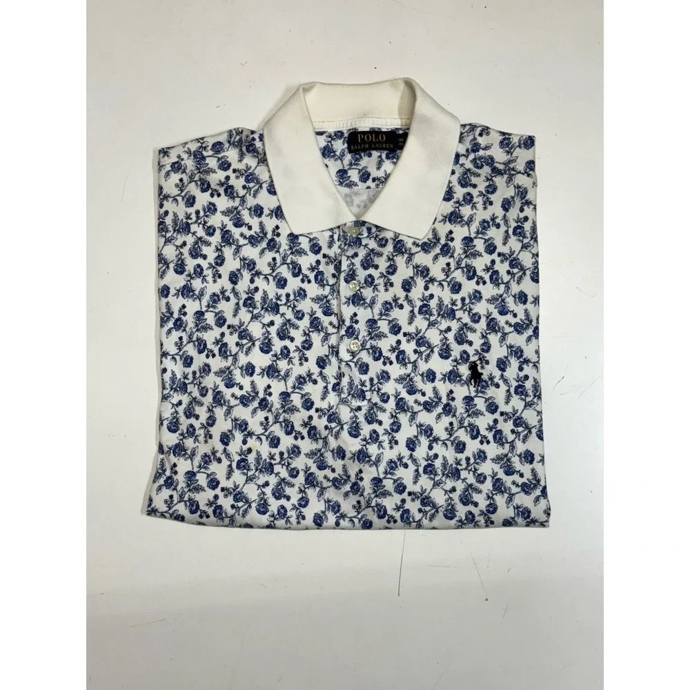 Polo Ralph Lauren Shirt Mens 1XB White Blue‎ All Over Print Floral Pony Classic